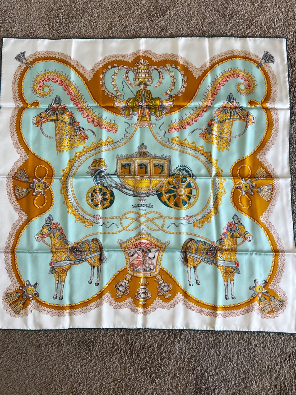 Authenticated Hermès Paris Pegase Silk Scarf, made in France